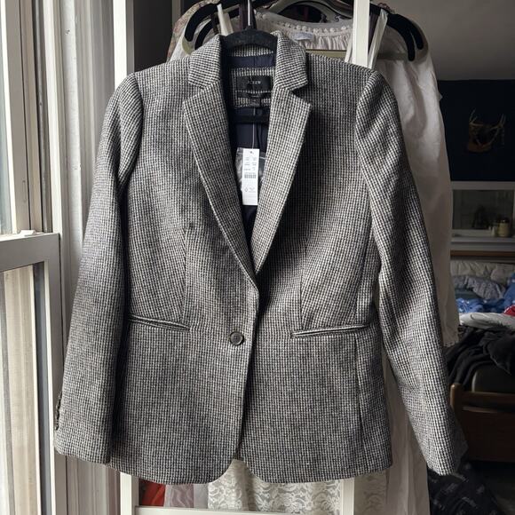 NWT J Crew Parke Blazer Houndstooth Plaid Wool Black Gray Style BA438 Size 4 - Picture 1 of 4